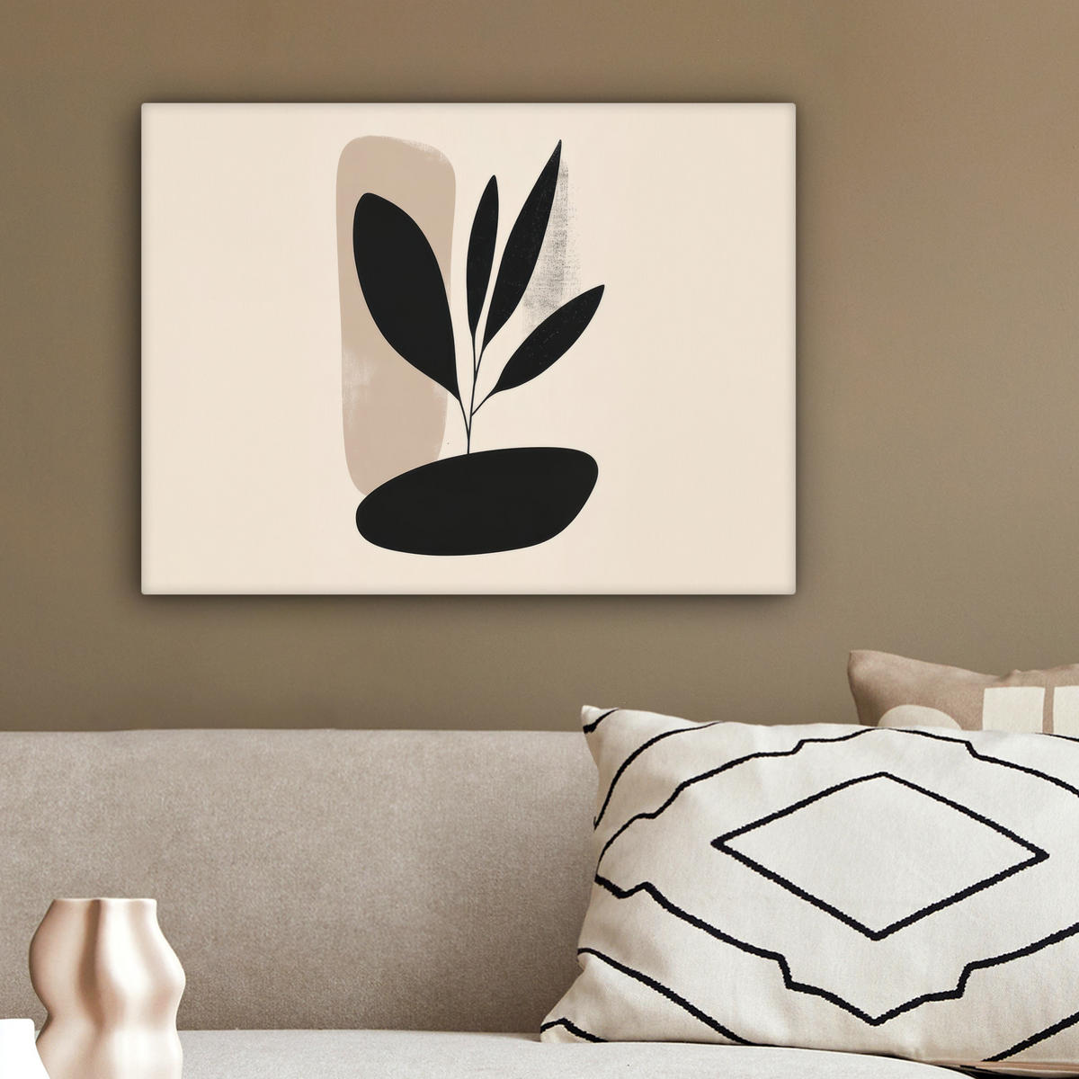 LEINWANDBILD Pflanze - Beige - Japanisch 40x30 cm - Schwarz, Textil (40/30cm) - MuchoWow