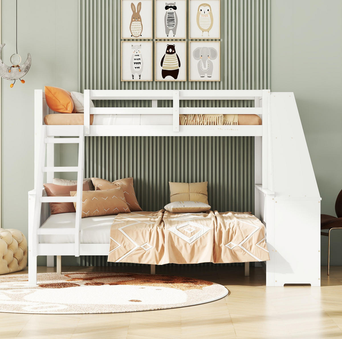 ETAGENBETT 90/200 cm + 140/200 cm Weiß mit Tisch und großem Stauraum - Weiß, Holz (90/200cm) - OKWISH