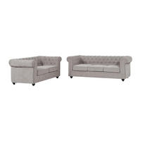 SOFA 3-Sitzer & 2-Sitzer - Stoff - Grau - CHESTERFIELD - Grau, Textil (88/72/205cm) - Vente-Unique