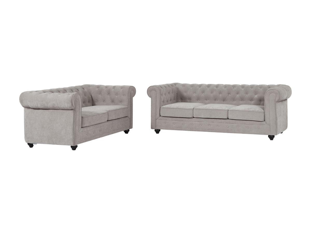 SOFA 3-Sitzer & 2-Sitzer - Stoff - Grau - CHESTERFIELD - Grau, Textil (88/72/205cm) - Vente-Unique