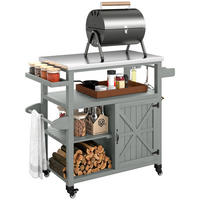 GRILLWAGEN DE-13858 mit Edelstahl-Arbeitsplatte und Holzrahmen Grau - Grau, Metall (49.5/92.5/107cm) - ComfortXL