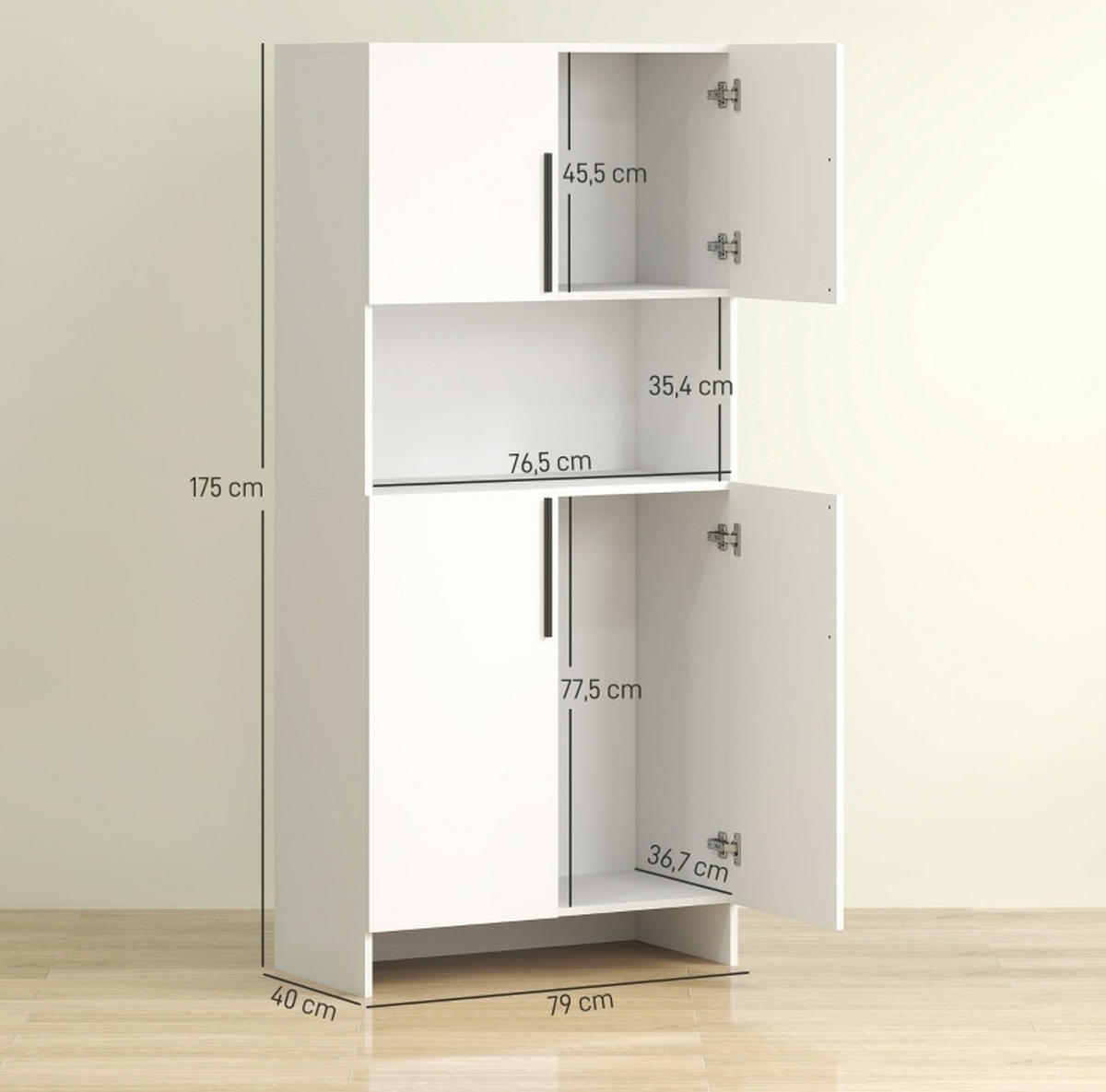 KUCHYŇSKÁ skříň z melaminované dřevotřísky 79x40x175 cm bílá s prostorem pro mikrovlnku a tichým dovíráním - bílá, kompozitní dřevo (79/175/40cm) - Modfu