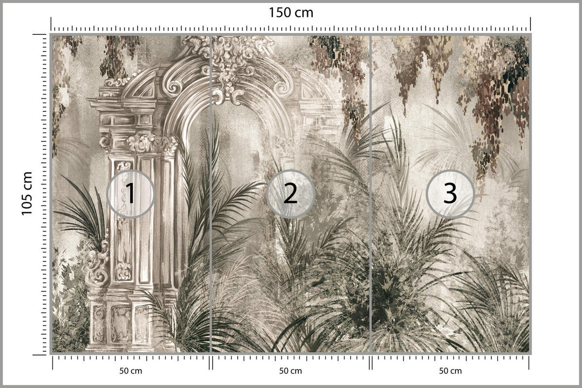 FOTOTAPETE für Wohnzimmer Kolumnen Tropen Pflanzen Palmen Natur 150x105 - Beige, Papier (150/105cm) - Muralo