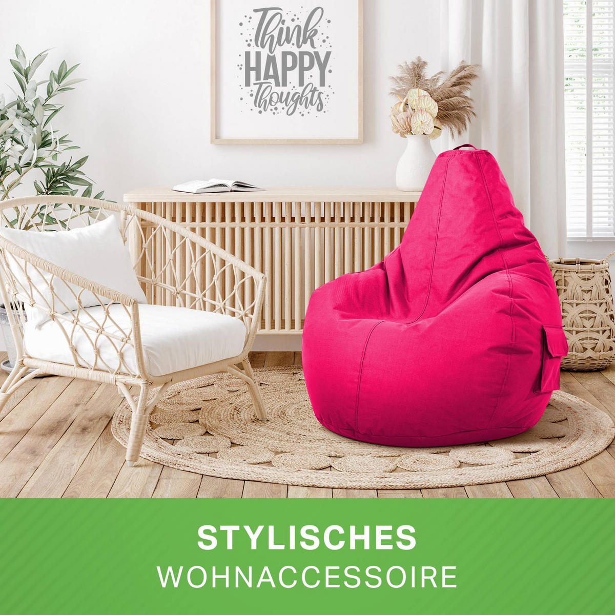 SITZSACK + Hocker "Cozy+Stay" 2er Set - Pink, Textil (70/90/80cm) - Green Bean