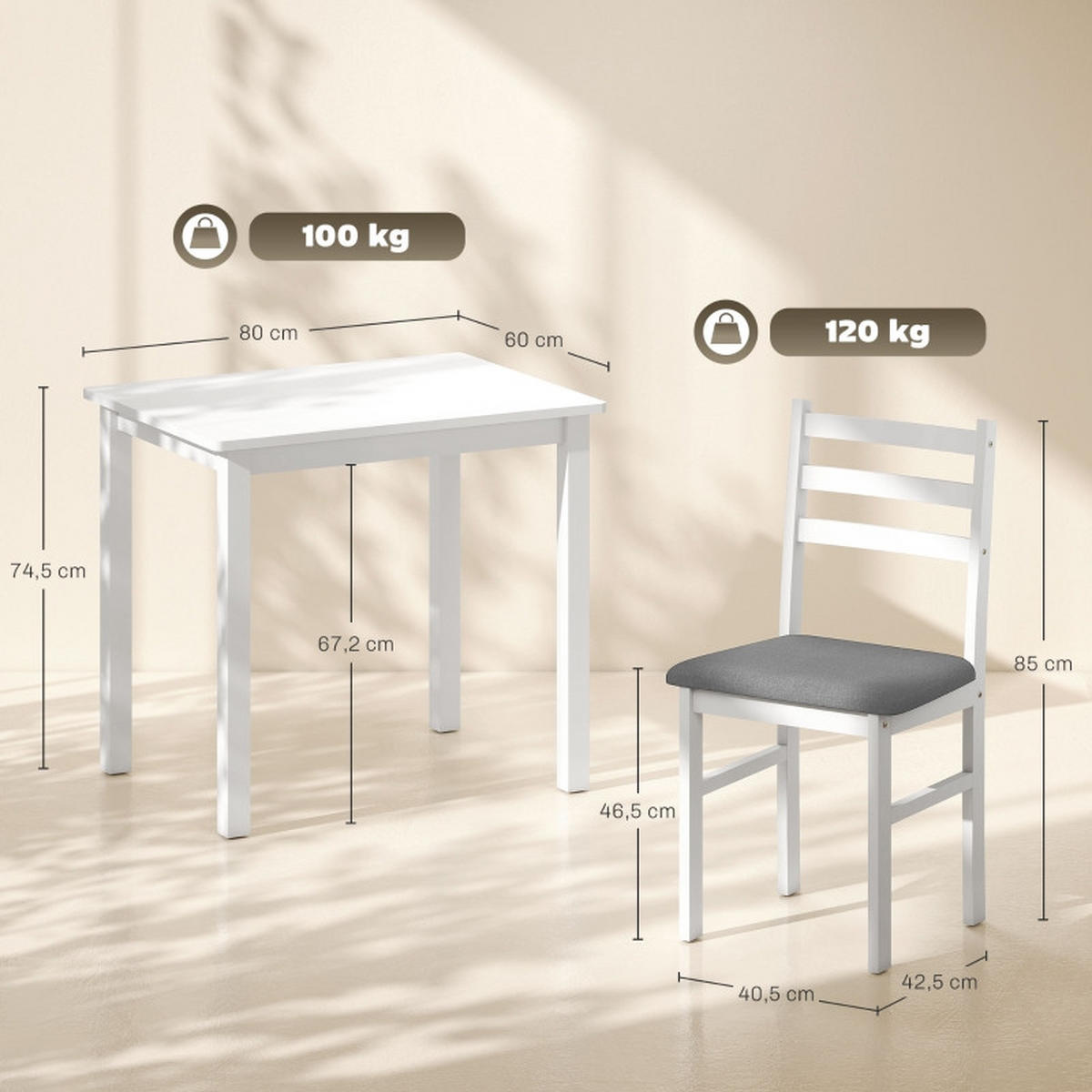 ESSGRUPPE DE-39297 80/60 cm Tisch mit 2 Stühlen Weiß - Weiß, Holzwerkstoff (80/74.5/60cm) - ComfortXL