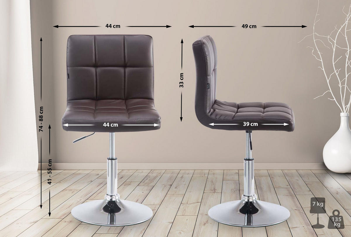 DREHSTUHL Lederlook braun - Chromfarben/Braun, Textil/Metall (44/74/49cm) - CLP