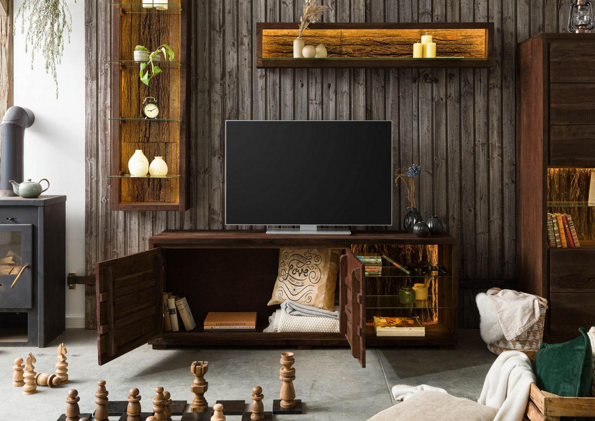 TV-BOARD Akazie 175x40x63 dunkelbraun lackiert BARK #212 - Dunkelbraun, Holz (175/63/40cm) - Massivmoebel24