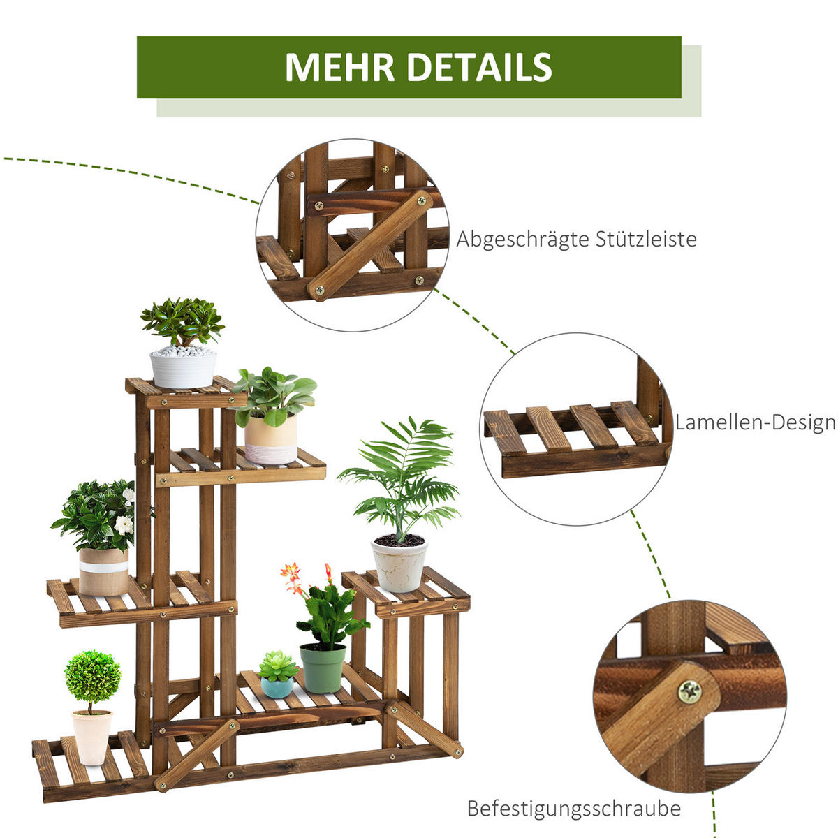 PFLANZENREGAL Holz 6-stufig Pflanzenständer 98 cm verkohlt - Braun, Holz (95/96.5/28cm) - Kaket