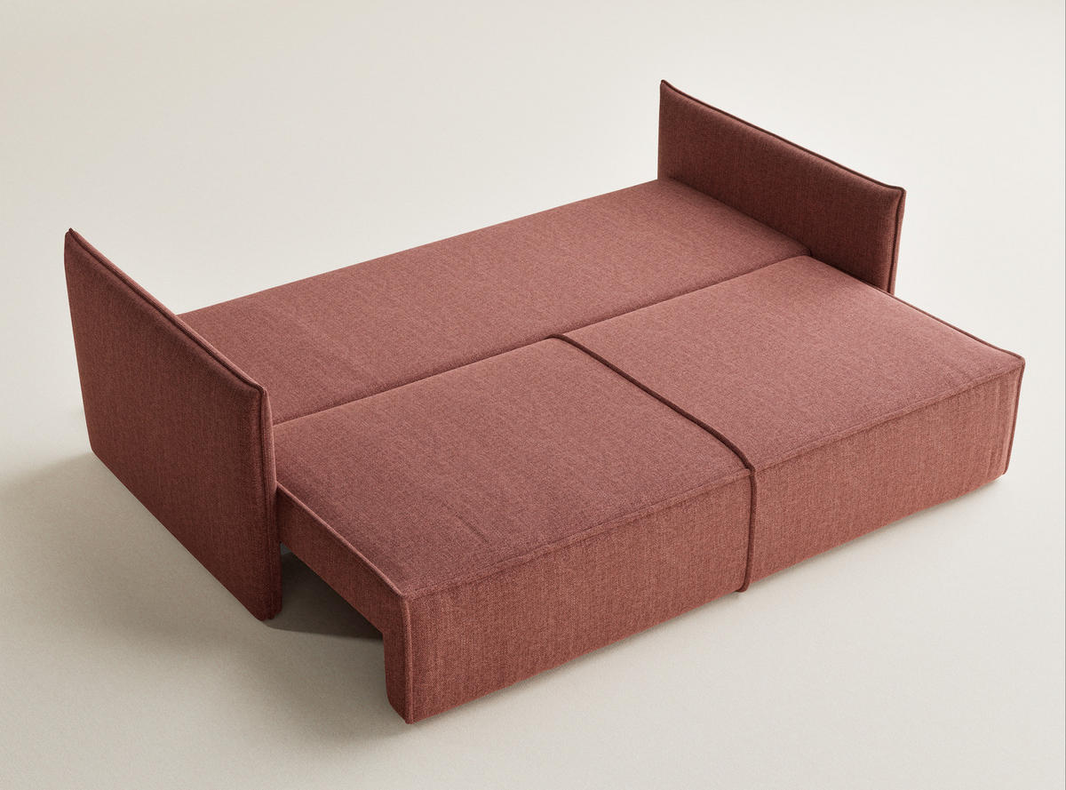 SOFA MIT SCHLAFFUNKTION Obra Korallenfarbe Webstoff - Koralle/Schwarz, Holz/Holzwerkstoff (220/70/107cm) - Maison de Reve