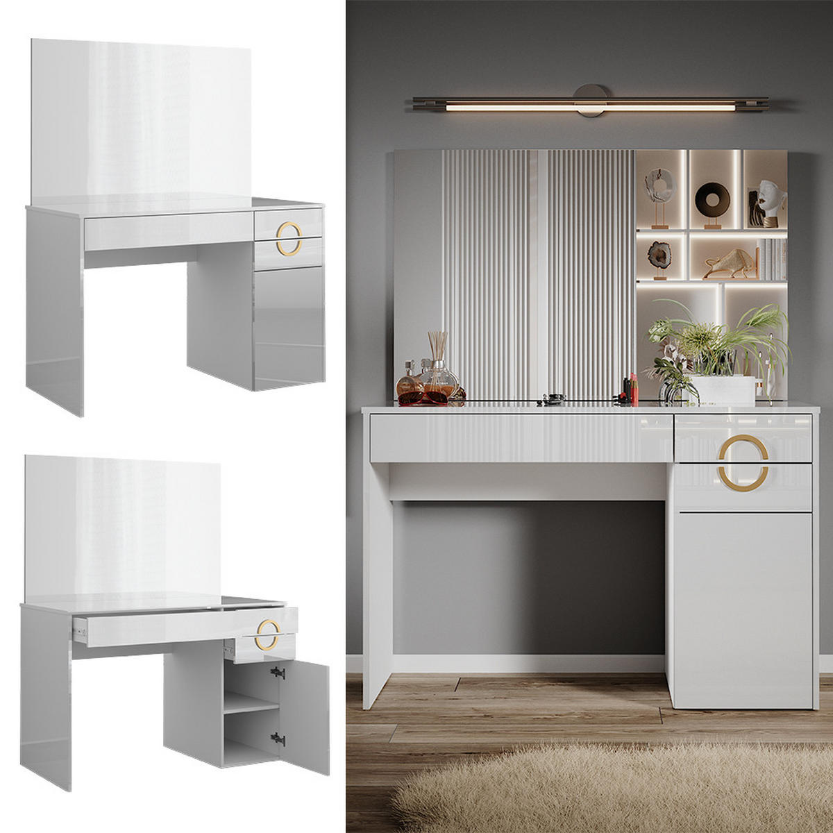 SCHMINKTISCH Adela Weiß 115 cm mit Spiegel - Weiß, Holzwerkstoff (115/76.4/55cm) - Vicco