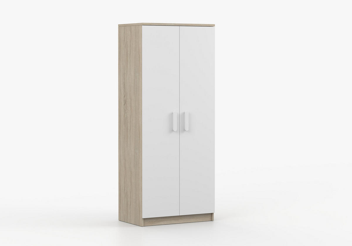 JUGENDZIMMER Elora in Eiche und Weiß – 4-teiliges Set mit Schreibtisch, Kommode, Wandregal und Schrank – Grifffarbe Weiß - Braun, Holzwerkstoff (80/200/120cm)