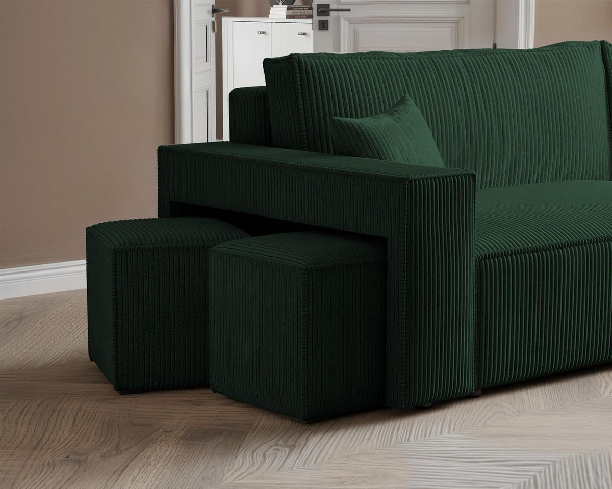 ECKSOFA Adara Inkl. Hocker - Grün, Holzwerkstoff/Textil (145/262cm) - Fun Möbel