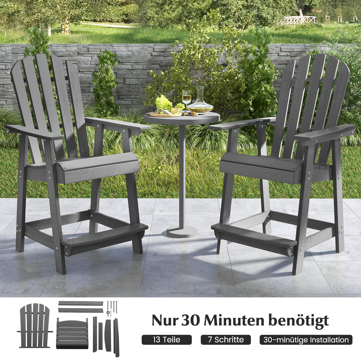 STUHL Hoher Adirondack Grau - Grau, Kunststoff (85/119/70cm) - COSTWAY