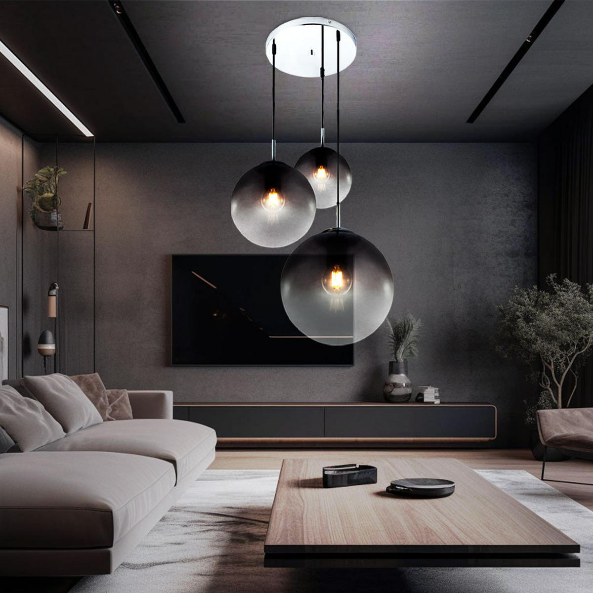 LED HÄNGELEUCHTE VARUS Grau Chrom - Grau, Glas (51/51/120cm) - Globo Lighting