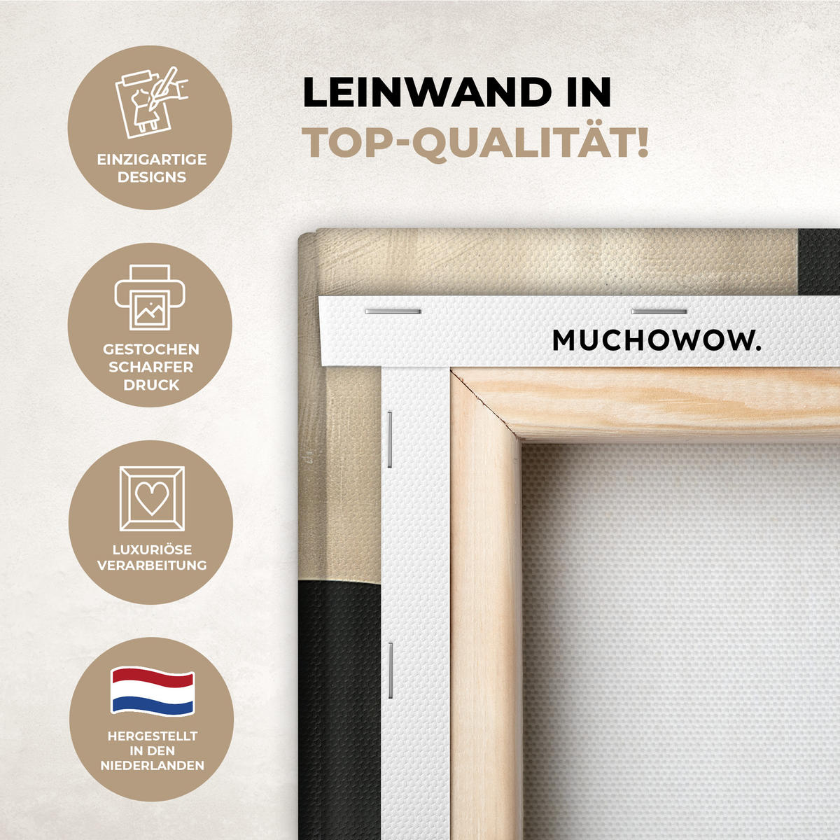 LEINWANDBILD Abstrakt - Geometrische Formen - Schwarz - Gold Deko Schlafzimmer 30x20 cm - Ecru, Textil (30/20cm) - MuchoWow