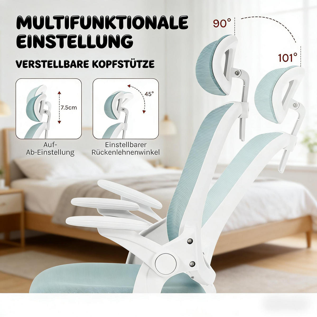 DREHSTUHL DE-40870 mit hoher Rückenlehne und 3D-Armlehnen Blau - Blau, Metall (63.5/117.5/47cm) - ComfortXL