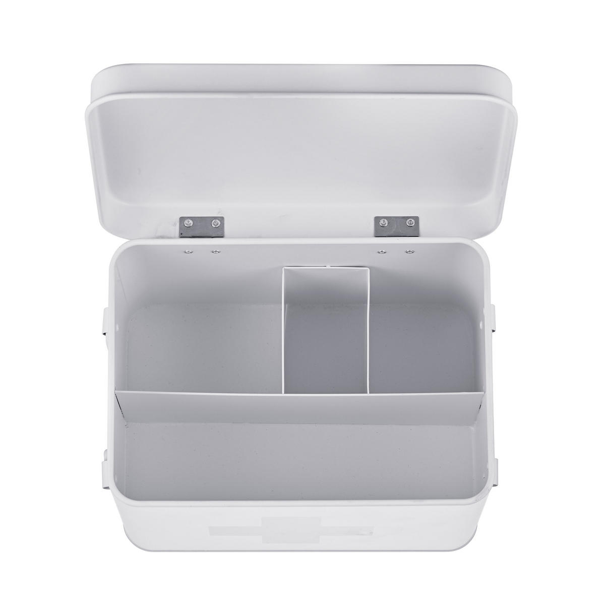 MEDIZINBOX Weiß Grau Metall 4 Fächer entnehmbarer Einsatz Größe M - Weiß, Metall (21/16/15.5cm) - Relaxdays