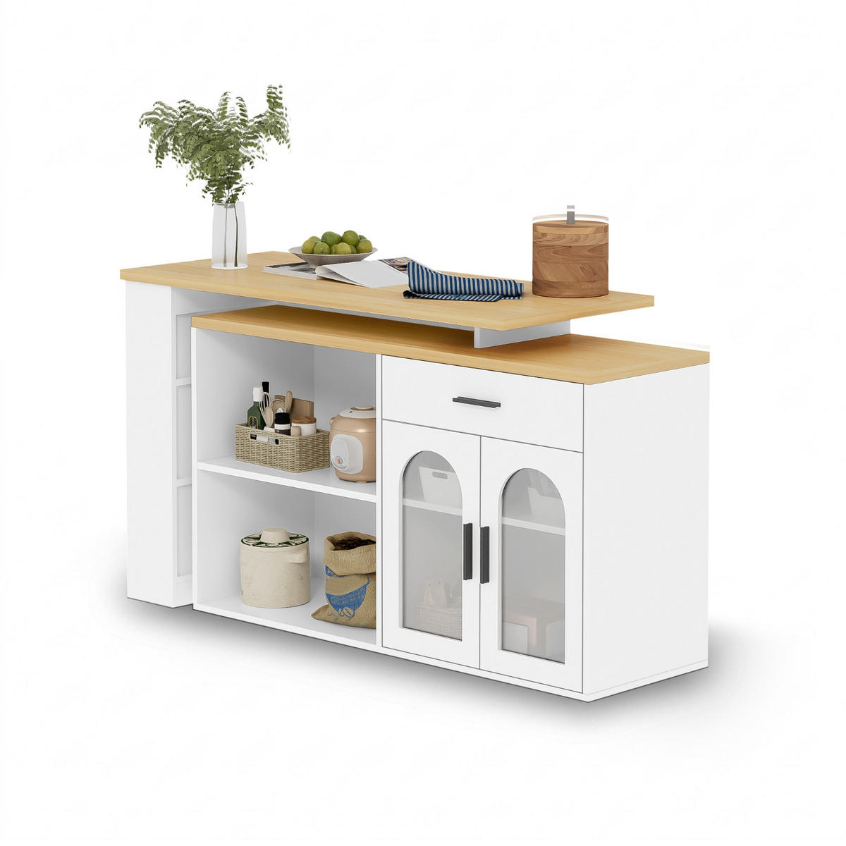 KÜCHENINSEL Mit 360° Drehtisch, TISCHPLATTE, Bartisch Mit Schublade Und Regalen, 136/50/78 Cm - Weiß, Holzwerkstoff (50/78/136cm) - Rolipo
