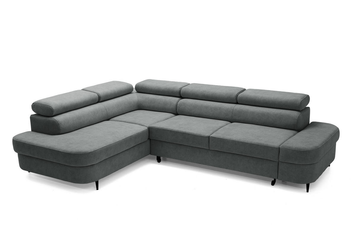 ECKSOFA PRIAM L Links mit Schlaffunktion 125x195 Velours Dunkelgrau - Dunkelgrau/Schwarz, Holz/Textil (203/275cm) - Muffo