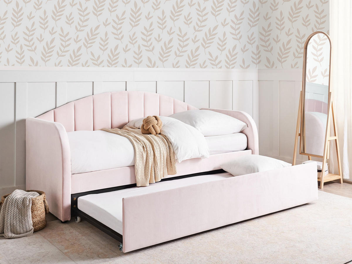 TAGESBETT 90/200 cm Pastellrosa Eyburie - Pink, Textil (90/200cm) - Beliani
