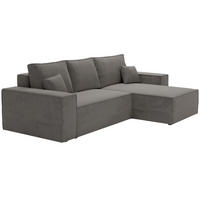 ECKSOFA mit Schlaffunktion Bergamo L 280 cm, Samt, Rechts - Dunkelgrau - Dunkelgrau, Holz (189/277cm) - Emporius