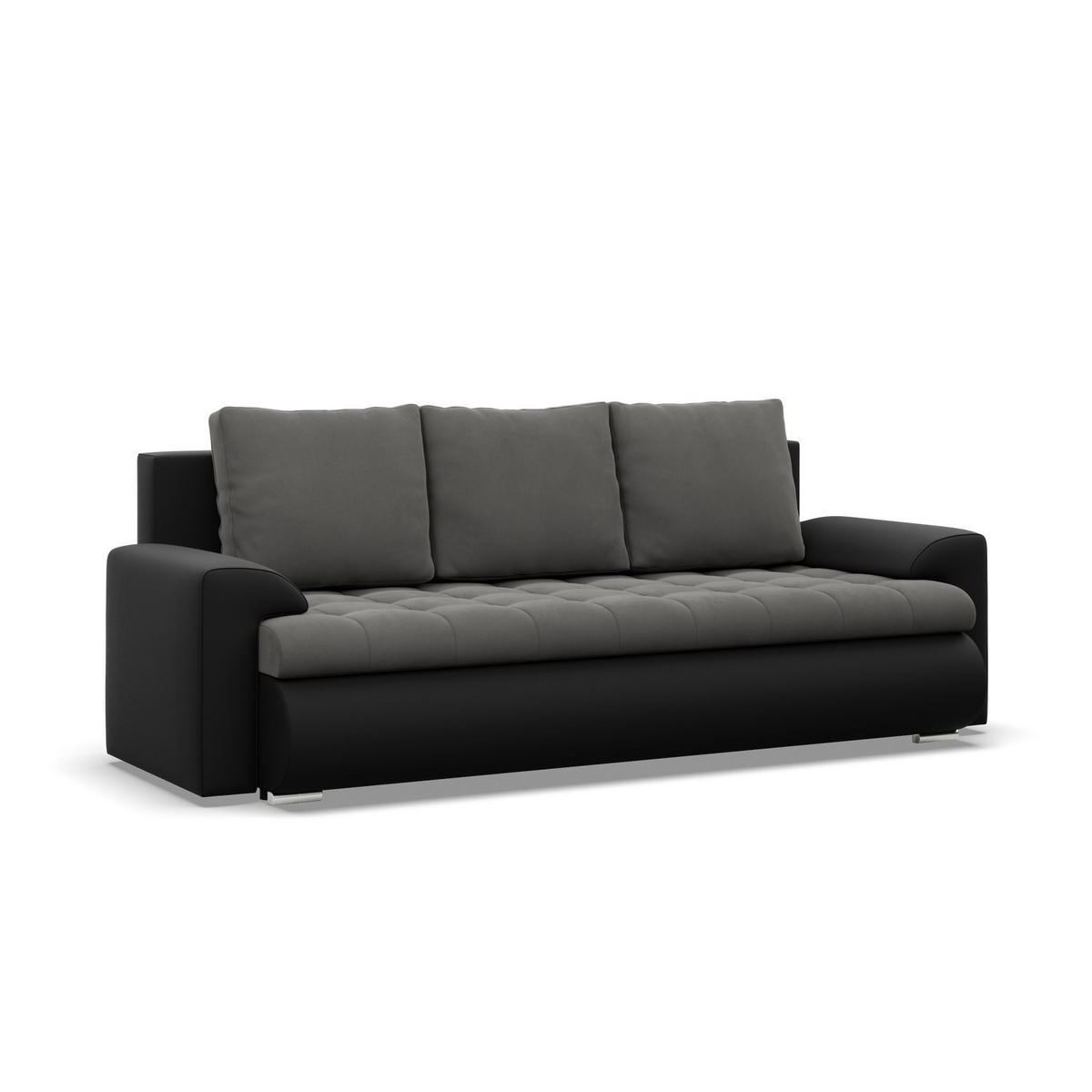 SOFA 3-SITZER MIT SCHLAFFUNKTION FORESTA, Dunkelgrau + Schwarz - Dunkelgrau/Schwarz, Textil (222/92/96cm)