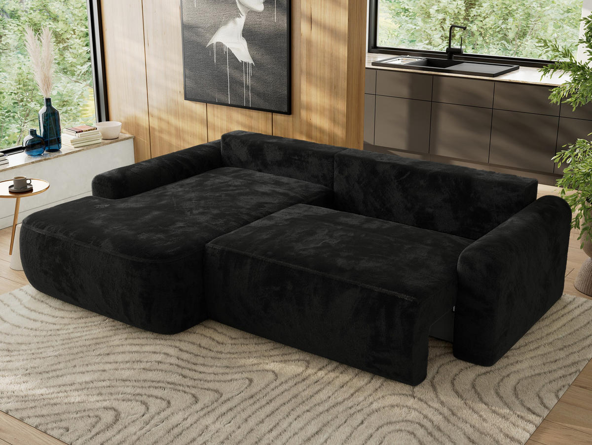 ECKSCHLAFSOFA CUBO L Schwarz Plüsch - links - Schwarz, Kunststoff/Textil (273/187cm) - MKS