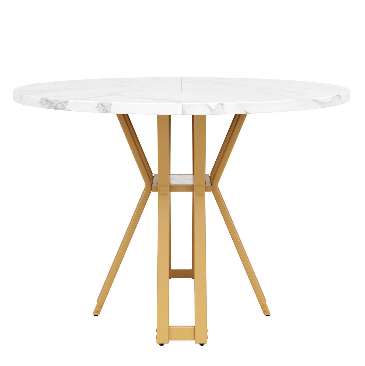 ESSTISCH 100x100x76 cm in Weiß und Gold aus MDF mit Marmoroptik auf goldfarbenen Metallbeinen - Goldfarben, Holzwerkstoff (100/100/76cm) - Modfu