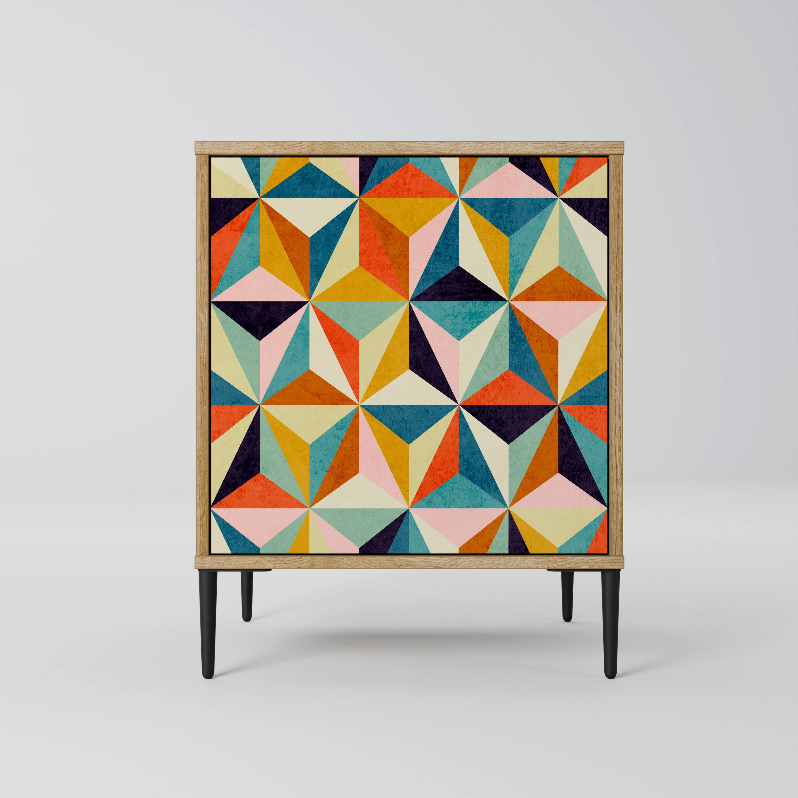 SIDEBOARD TESSELATE TREASURES, Eichefarben, 57,5x42x72,5 cm, Schwarze Metallfüße - Eichefarben/Multicolor, Holzwerkstoff/Metall (57.5/72.5/42cm) - SpaceRebels