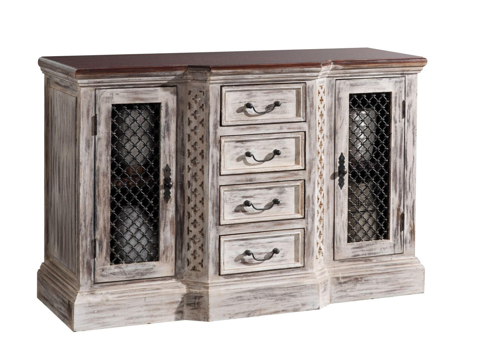 SIDEBOARD Mango / Akazie 135x50x90 weiß gewachst CASTLE-ANTIK #40 - Weiß, Holz (135/90/50cm) - Massivmoebel24