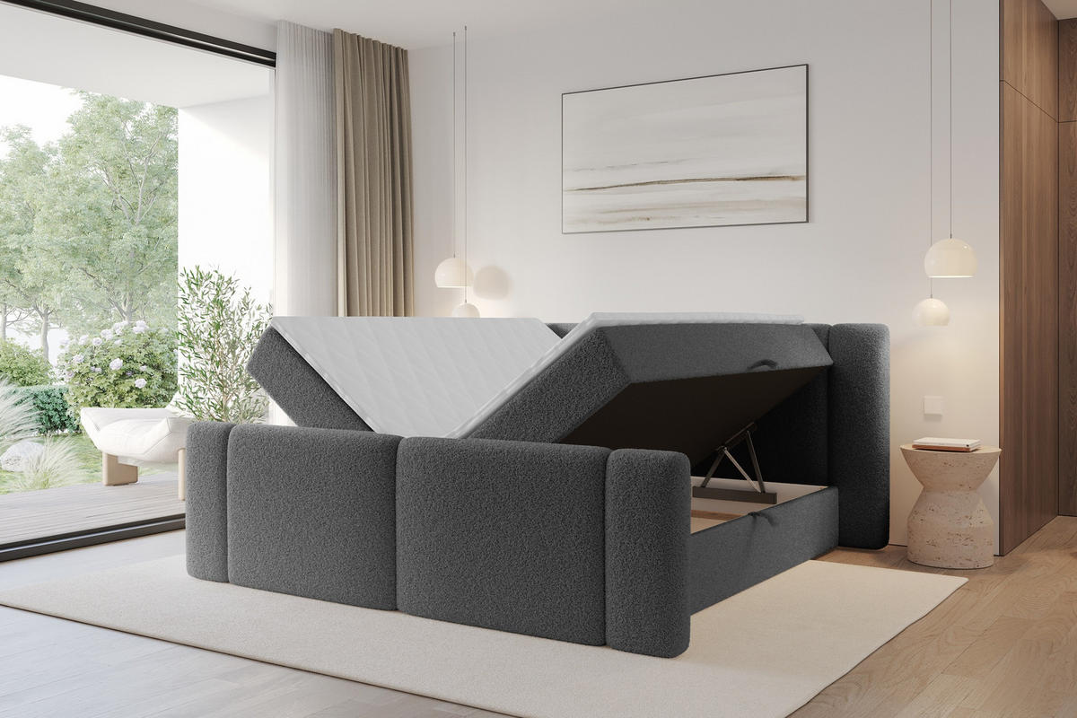 BOXBETT mit Matratze H4 - EVON Zanozek - 140x200 cm Grau - Taupe, Holzwerkstoff (140/200cm) - ALTDECOR