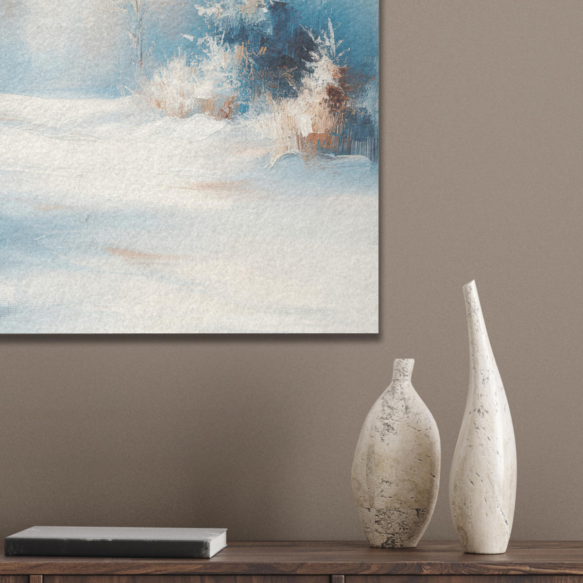 AKUSTIKBILD Wald - Winter - Natur - Abstrakt - Schnee Wandbilder 60x60 cm - Weiß, Kunststoff (60/60/0.9cm) - MuchoWow