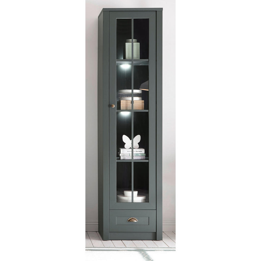 Thumbnail - Furn.Design Vitrine, Grün, Metall, Nachbildung, Uni, 3 Fächer, 1 Schubladen, 50x197x43 cm, Wohnzimmer, Wohnwände, Vitrin...