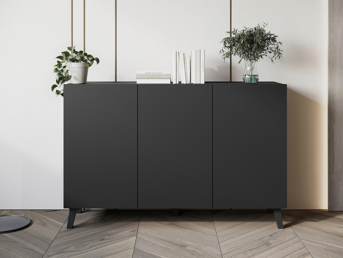 KOMMODE Phuket 120 - Schwarz/Graphitfarben, Holzwerkstoff/Kunststoff (120/76/39cm) - MIRJAN24