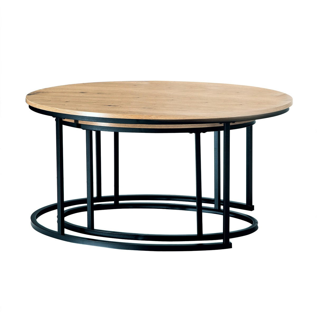 SET med 2 ovala soffbord i ekeffekt, 90 cm långa - LENNY - Askfärgad, Träbaserade material (66/60/45cm) - Calicosy