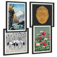 BILDER SET 4er Set - 50x50 cm & 40x60 cm Schwarzer Rahmen - Japanische Natur und Japandi-Stil - Schwarz, Kunststoff (50/50cm) - TULUP