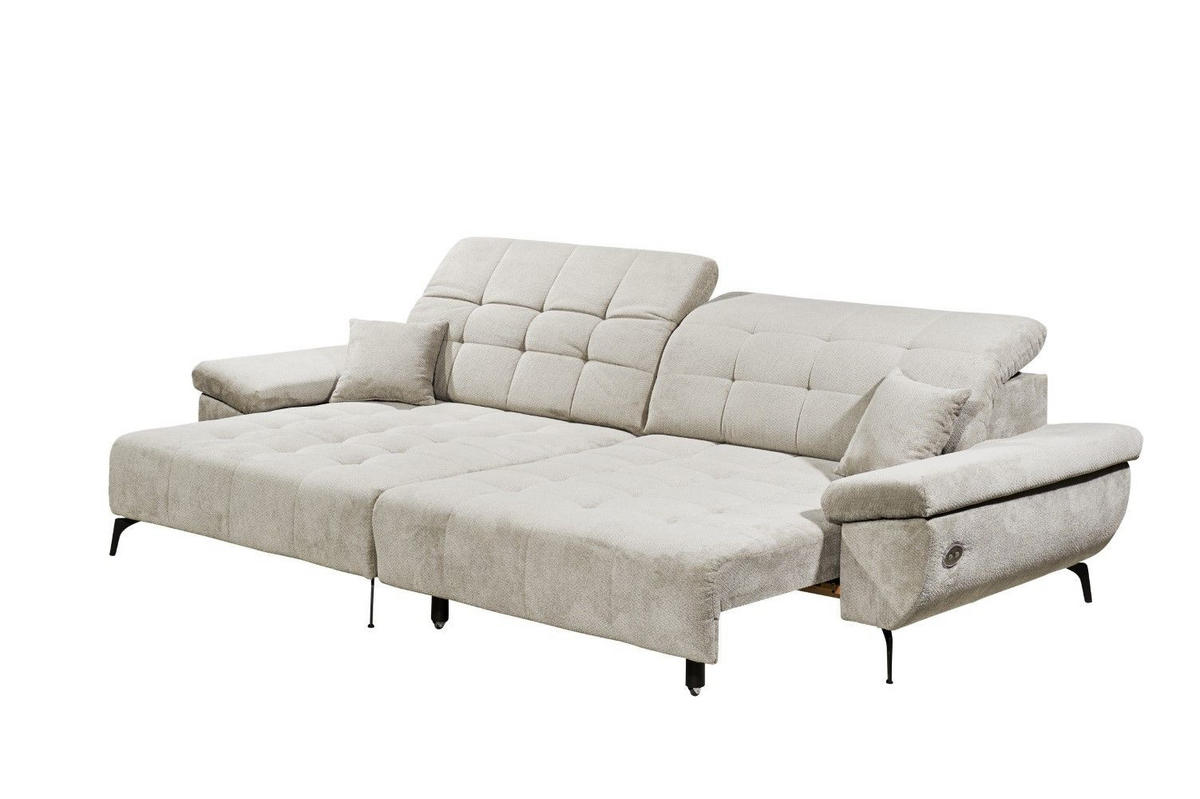 ECKSCHLAFSOFA mit Schlaffunktion & elektrischer Sitztiefenverstellung - Beige/Silberfarben, Holz/Kunststoff (297/170cm) - ed exciting design
