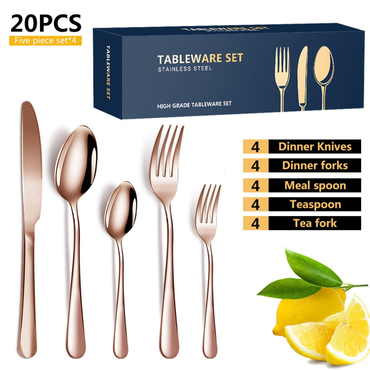 BESTECKSET 20-teilig Edelstahl - Goldfarben, Metall - Authentics