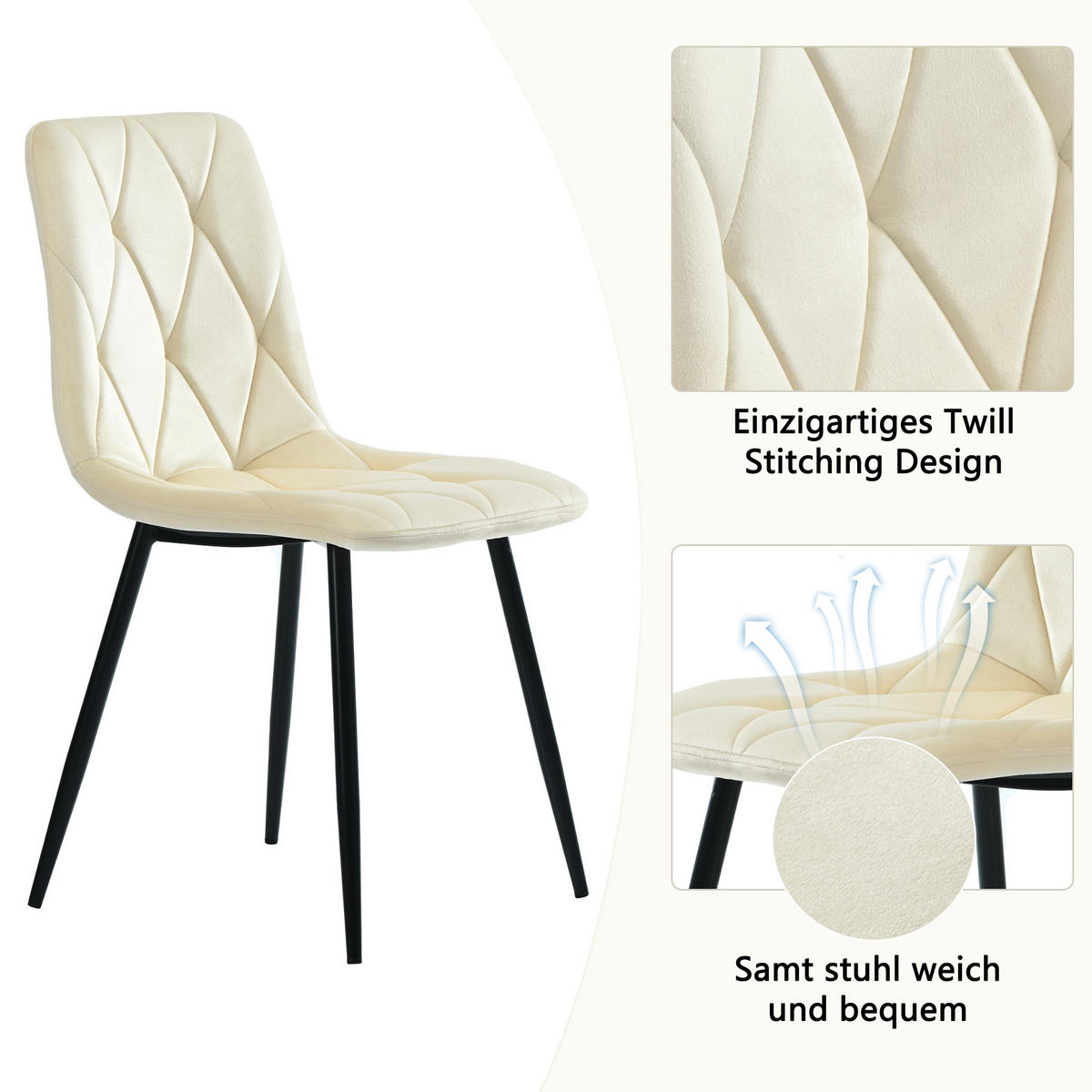 ESSGRUPPE 5-teilige Ausziehbarer Esstisch & 4 Samtstühle - Weiß, Holzwerkstoff (140/76/100cm) - Urban Meuble