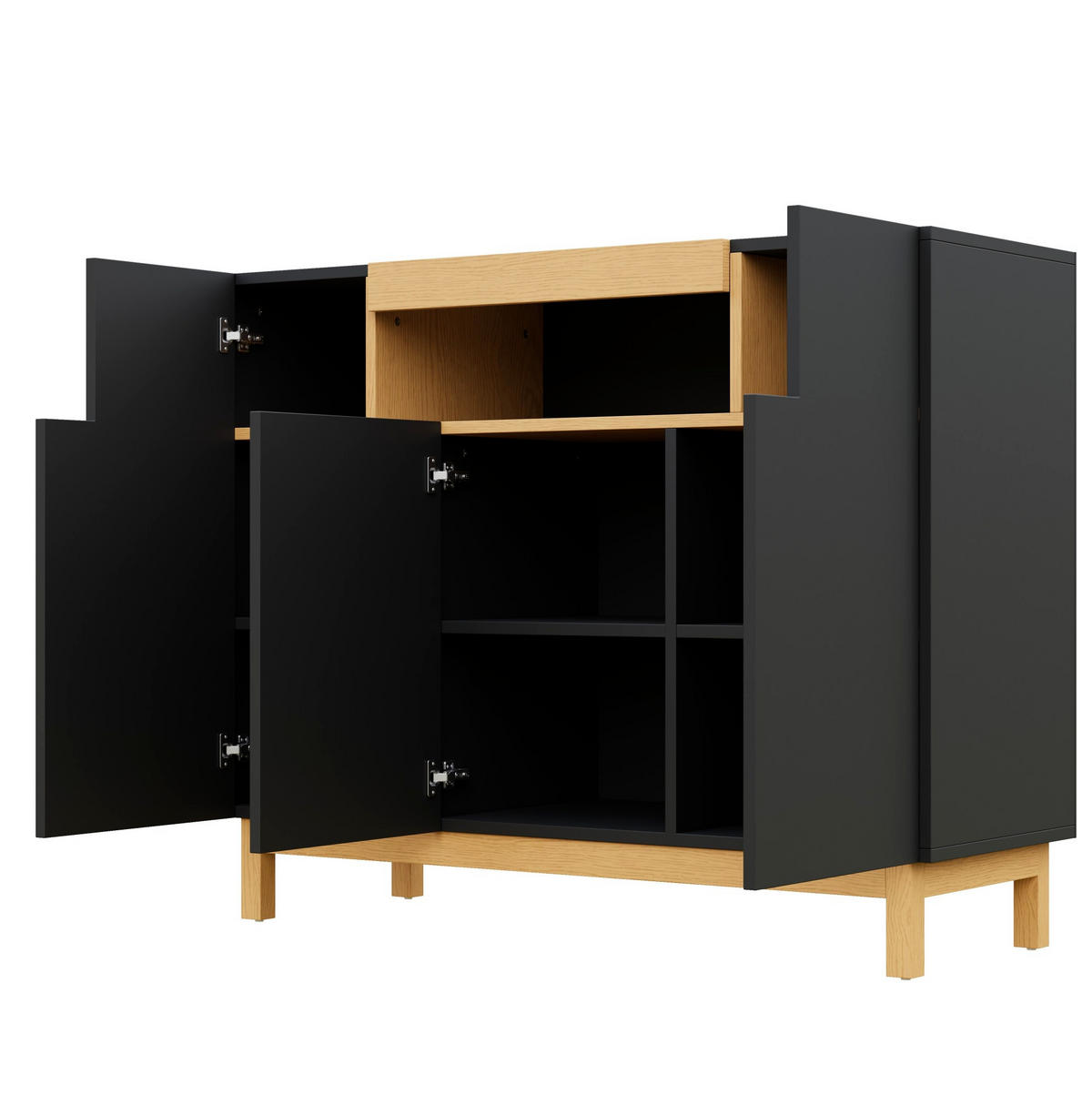 SIDEBOARD 120,5/42/96 cm mit 3 Türen & offenem Fach in Schwarz-Holzoptik - Schwarz, Holzwerkstoff (120.5/96/42cm) - BEAOK