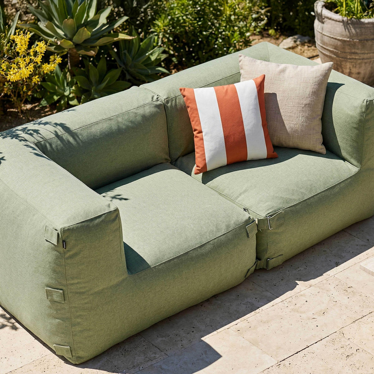 GARTENSOFA mit 2 Sitzplätzen, Kaktusgrün - Grün, Textil (170/65/85cm) - Oviala