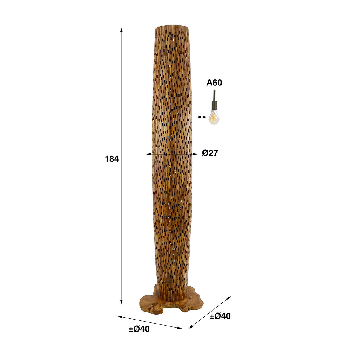 STEHLEUCHTE Balken Braun 40/40/ 184 cm - Braun, Holz (40/40/184cm) - Hoyz Collection