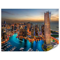 FOTOTAPETA Pre Kanceláriu Mrakodrapy Dubai Marina Prístav Svetlá Moderná 250 x 175 cm - oranžová/hnedá, papier (250/175cm) - Muralo