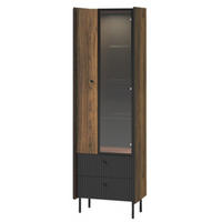 VITRINE Piano mit 2 Türen und 2 Schubladen, Mattschwarz + Warmia-Nussbaum - Dunkelbraun/Schwarz, Holzwerkstoff (59/191/40cm) - Beautysofa