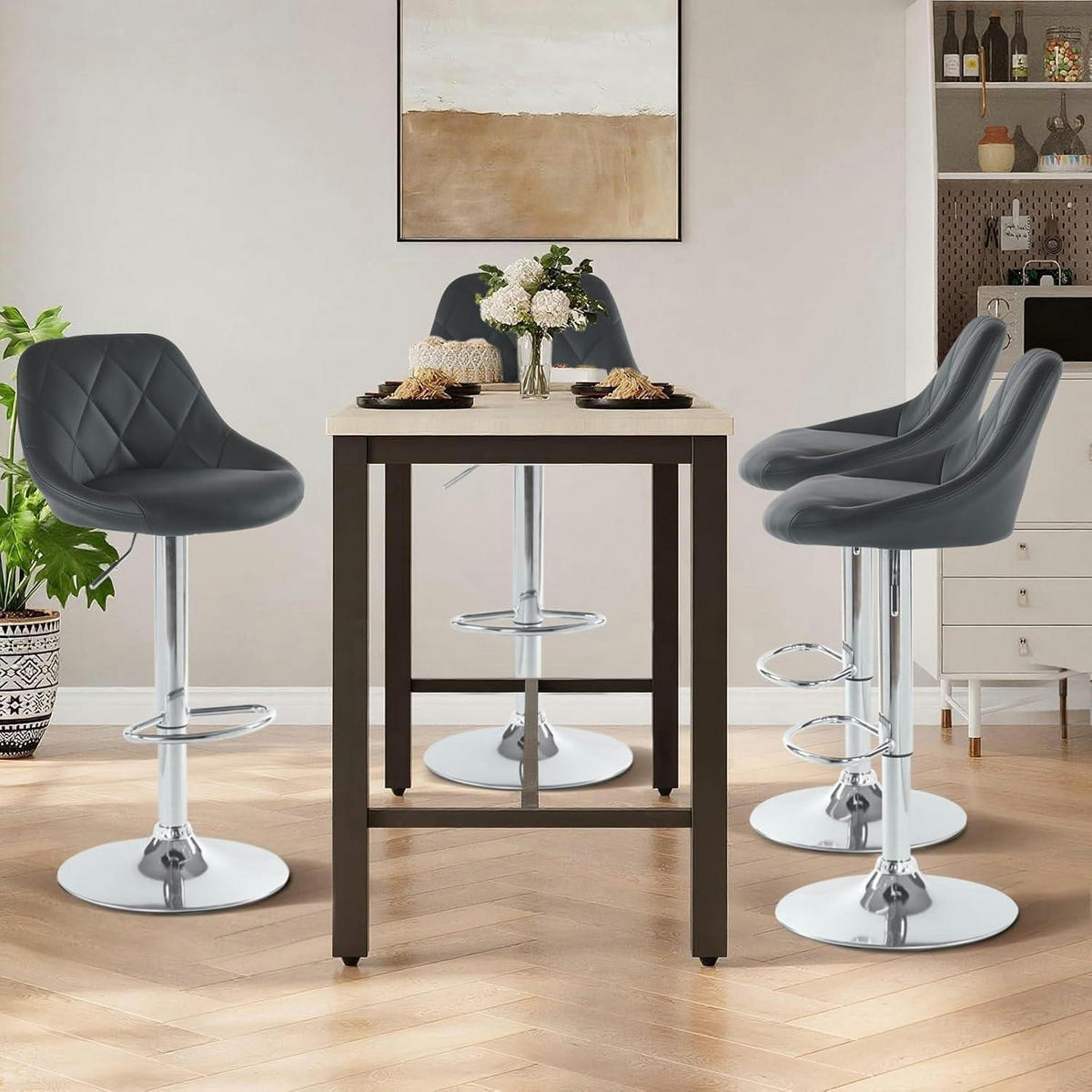 BARHOCKER 2er Set höhenverstellbar, drehbar, mit Rückenlehne aus PU in Schwarz - Schwarz, Kunststoff (40/83/40cm)