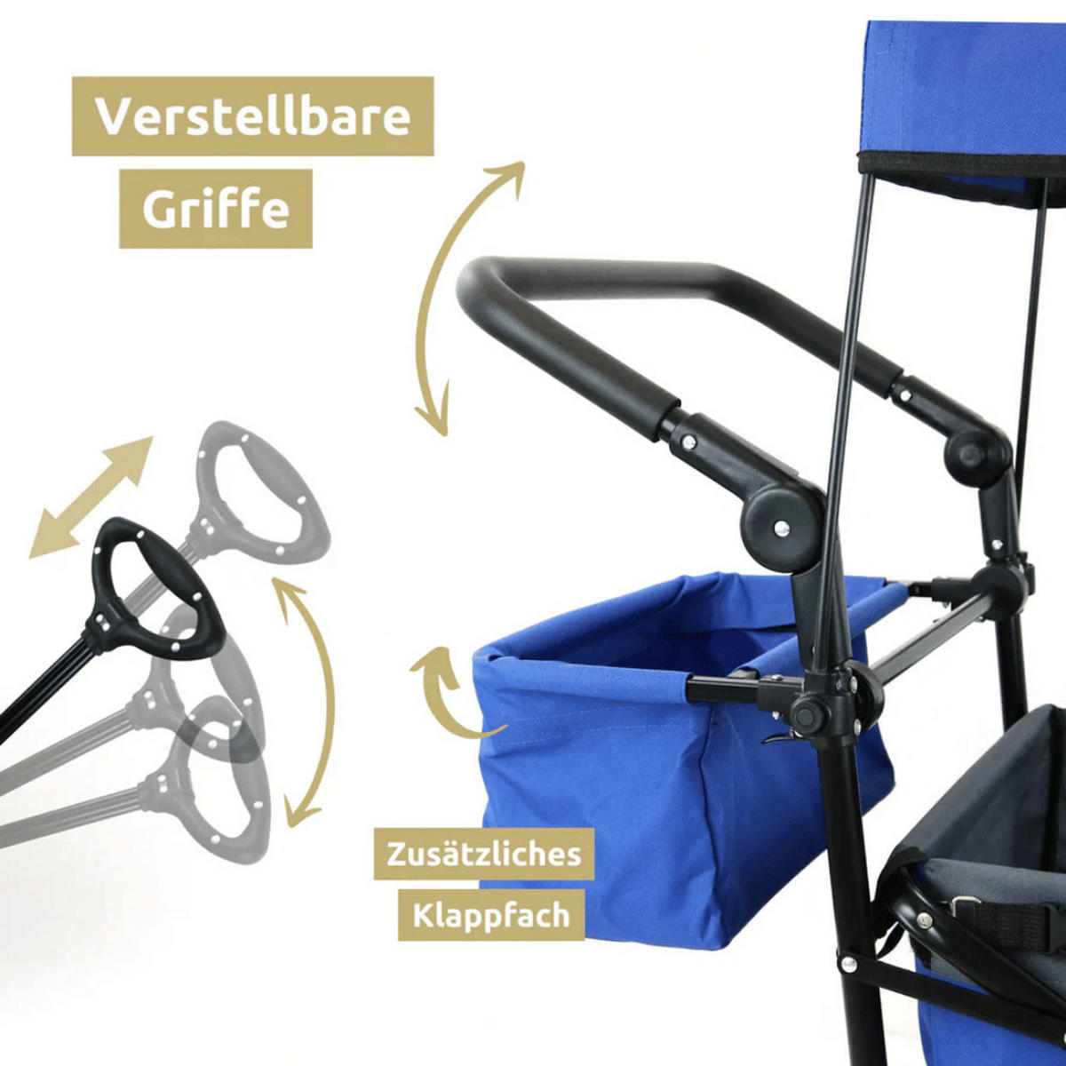 BOLLERWAGEN faltbar mit Dach KILI Extra Breite Reifen Blau - Blau, Metall (126/109/66cm) - DELUKE