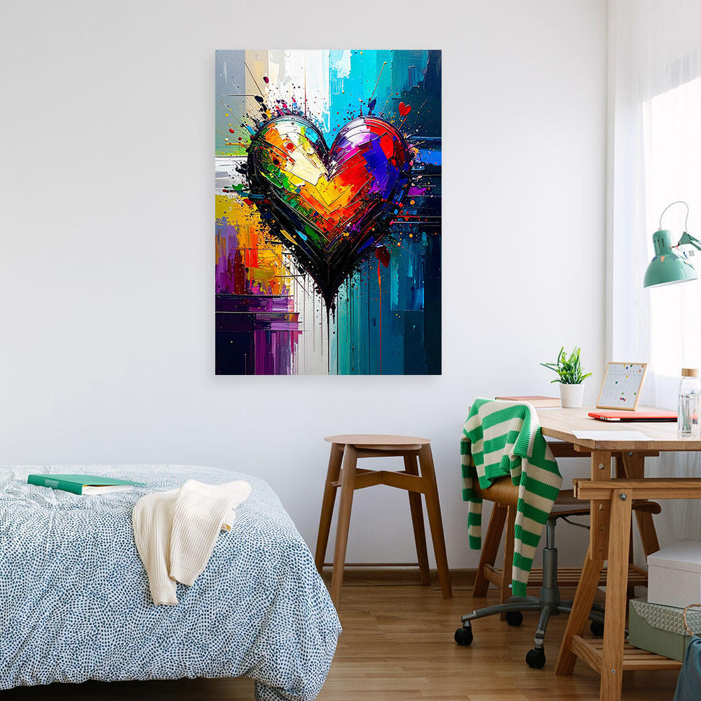 LEINWANDBILD Graffiti Buntes Herz Abstrakt 80x120cm - Multicolor, Textil (80/120cm) - Feeby