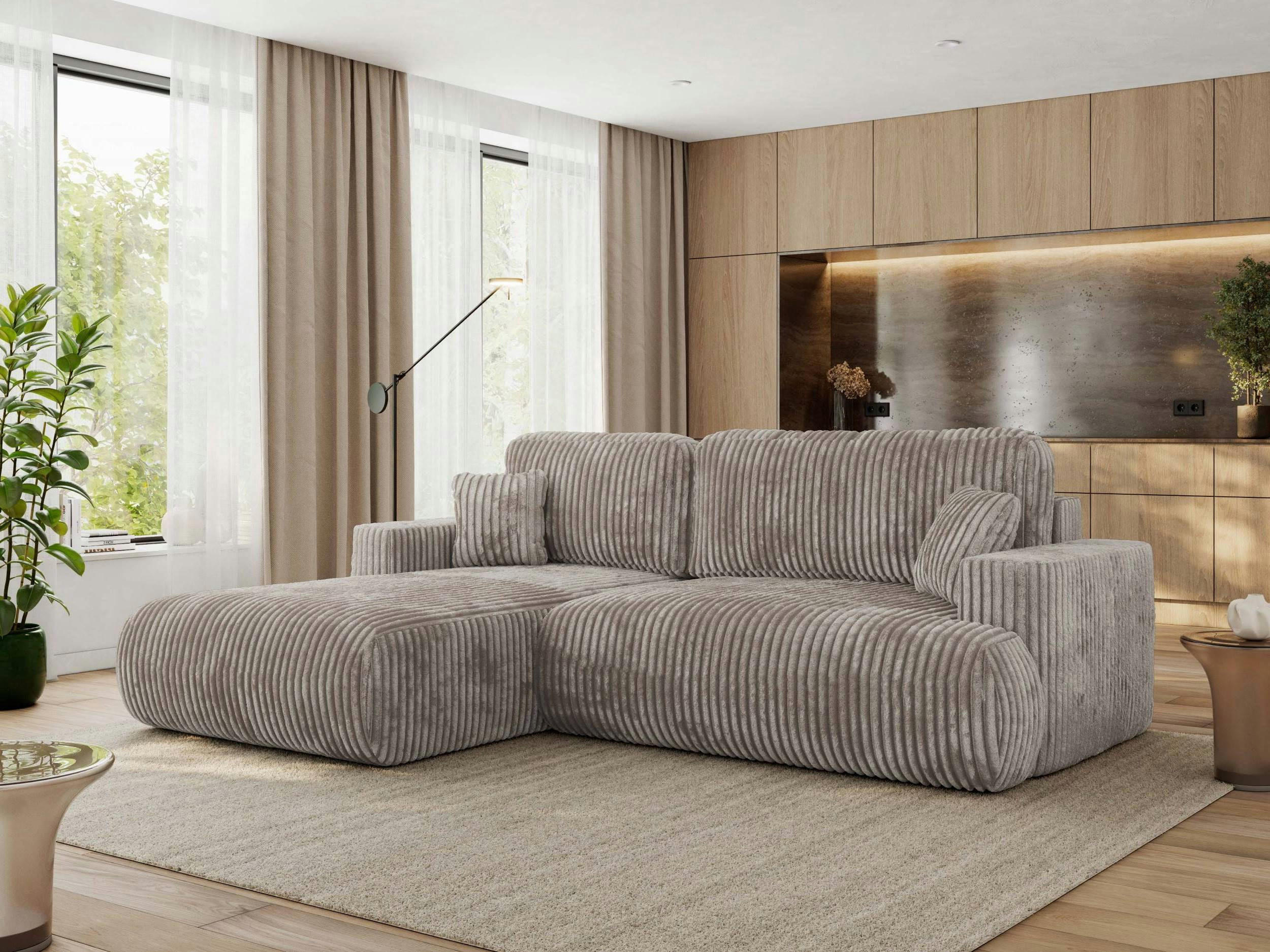 ECKSOFA OVO L Hellbraun Cord - Links Seite - Hellbraun/Schwarz, Kunststoff/Textil (271/195cm) - MKS