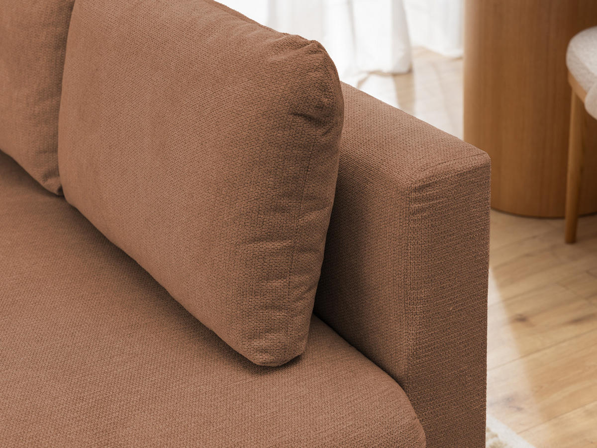 ECKSOFA inkl. Hocker Cardea mit Schlaffunktion in Bubble-Optik aus weichem Terrakotta Strukturstoff und hohem Sitzkomfort - Ottomane rechts - Terracotta/Schwarz, Holz/Textil (230/170cm) - S-Style Möbel