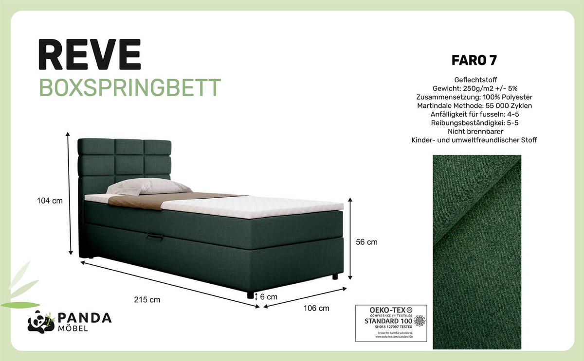 BOXBETT Reve 100 x 200 cm mit Bettkasten und Lattenrost ohne matratze - dunkelgrün - Dunkelgrau, Holz (100/206cm) - Panda Möbel